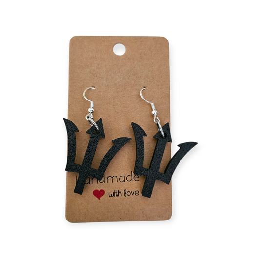 3D Printed Black Trident Earrings