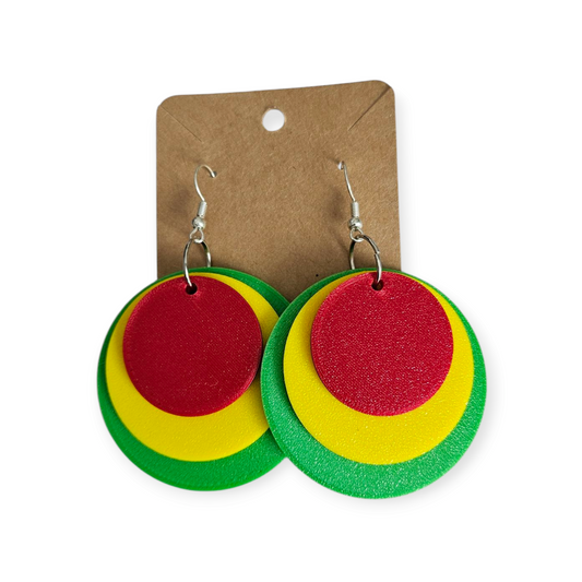 3D Printed Circular Earrings - Rastafarian