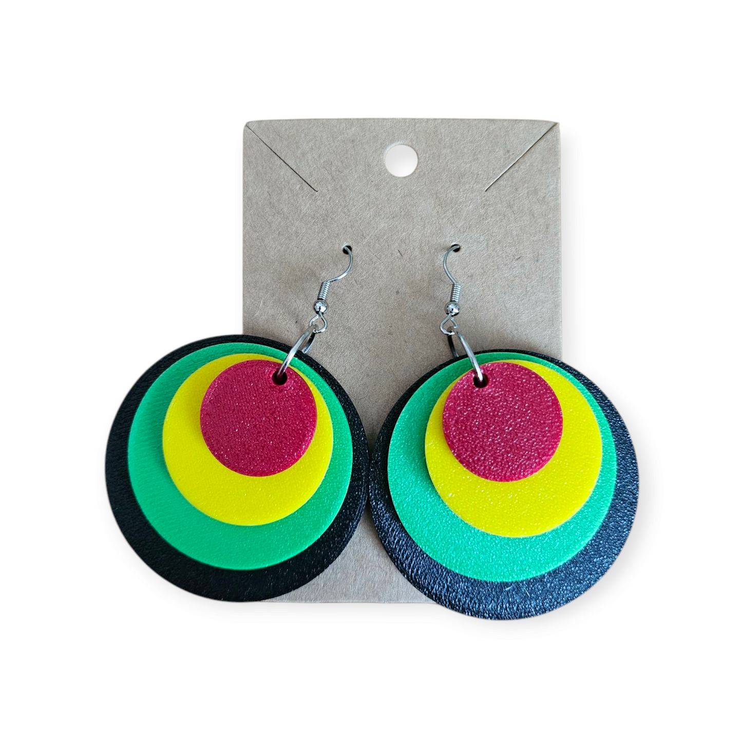 3D Printed Circular Earrings - Rastafarian