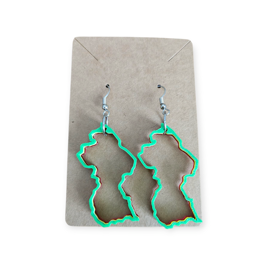 3D Printed Island Shaped Earrings - Guyana
